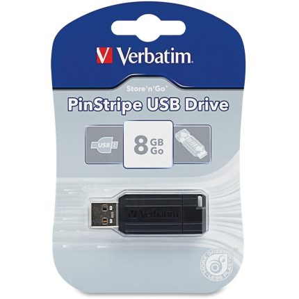 Verbatim PinStripe USB Drive 8GB Retractable USB 2.0 Black